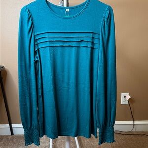 Chic Teal Pleated Women's Blouse